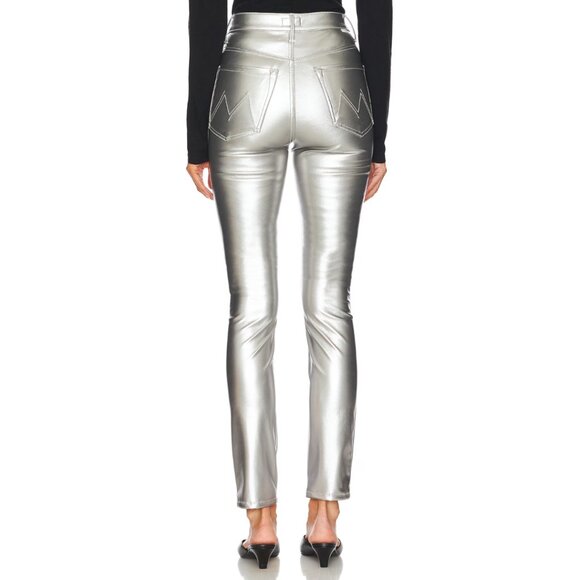 NWT Mother Rail Skimp Silver Faux Leather Jeans 26 - Picture 4 of 10